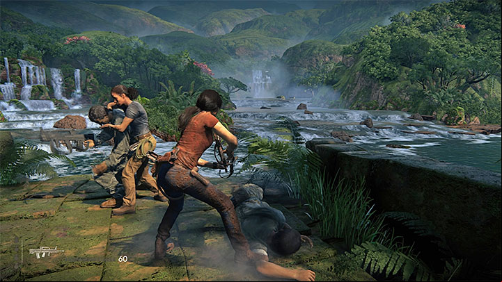 The best way to eliminate mercenaries is to use a team attack - 5 - Going through the ruins | The Great Battle | Walkthrough - Walkthrough - Uncharted: The Lost Legacy Game Guide