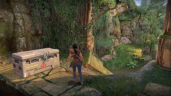 Your goal is to reach the protruding board where you can use your grapple hook on an interactive hook visible in the distance - 4 - Photos, optional conversations and lockboxes in Wester Ghats | Secrets - Secrets - Uncharted: The Lost Legacy Game Guide