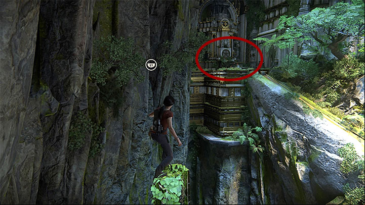 The statues upper hand will soon return to its previous position, but this will change nothing, because you will be climbing up the trident in the vertical direction (it consists of many elements that you can grab onto) - Solution to the puzzle with Shivas statue | Walkthrough - Walkthrough - Uncharted: The Lost Legacy Game Guide