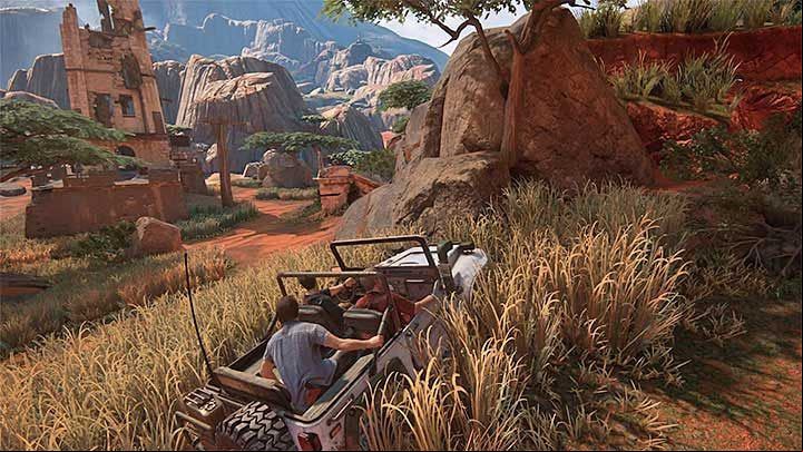 Dont try to run your foes over with your vehicle (unless you play on the easiest difficulty level), or get to the wooden bridge behind the tower - Uncharted 4: Chapter 10 The Twelve Towers - walkthrough - Walkthrough - Uncharted 4: A Thiefs End Game Guide
