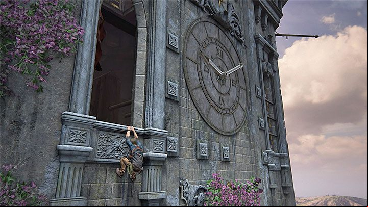 Jump out of the window for a moment and see the clock on the right - Uncharted 4: Chapter 11 Hidden in Plain Sight - walkthrough - Walkthrough - Uncharted 4: A Thiefs End Game Guide