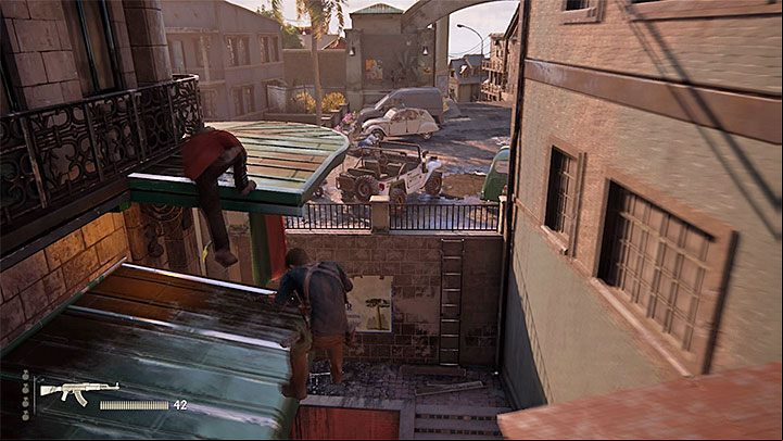 You have to reach the parking lot with a white jeep there - Uncharted 4: Chapter 11 Hidden in Plain Sight - walkthrough - Walkthrough - Uncharted 4: A Thiefs End Game Guide