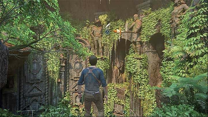 You can obtain the fourth journal entry right after you reach the pirate hideout that youll recognize by the large statues shown in the above screenshot - Uncharted 4: Journal entries - secrets, puzzles - Secrets and puzzles - Uncharted 4: A Thiefs End Game Guide