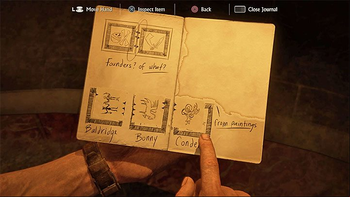 Nate will open his journal now, where you can see drawings of seals and black triangles on their edges - Uncharted 4: Harder puzzles - solution, walkthrough - Secrets and puzzles - Uncharted 4: A Thiefs End Game Guide