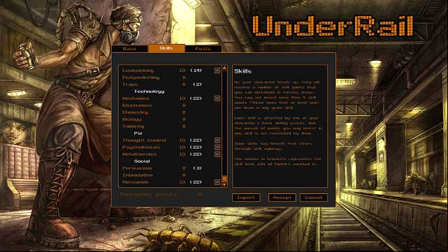 Skill points determine how well your character can use particular skills, like for example pickpocketing, hacking electronic devices or using weapons - Skills | How to create and develop a character - How to create and develop a character - Underrail Game Guide