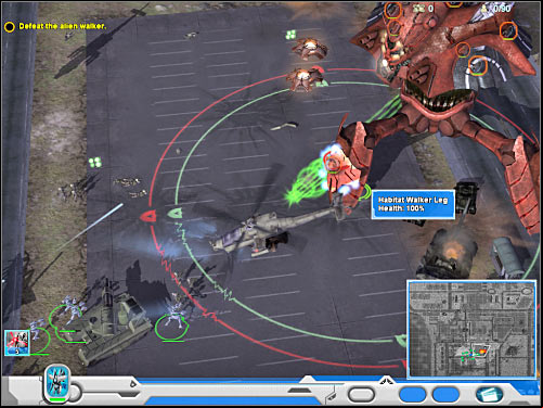 Keep attacking the legs of the Walker and eventually you'll be rewarded with a small squadron of air units - Mission 2 - part 2 - Prelude - Universe at War: Earth Assault - Game Guide and Walkthrough