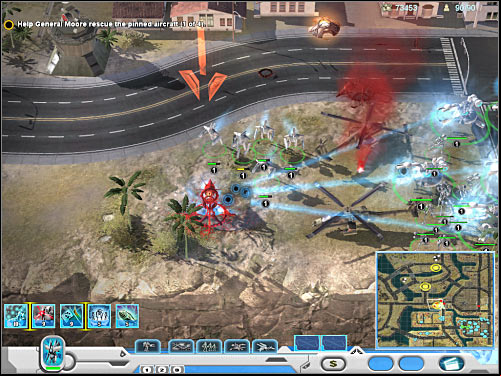 The third group of gunships is pinned down nearby, so you will be able to participate in this battle almost instantly - Mission 5 - part 2 - Novus - Universe at War: Earth Assault - Game Guide and Walkthrough
