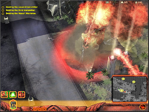 I would recommend that you start off by going towards the eastern transmitter (4 on the map) - Mission 3 - part 2 - Hierarchy - Universe at War: Earth Assault - Game Guide and Walkthrough