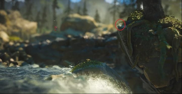At the end of the waterfall, jump out of the rock and jump to the next one with a double jump - At The Rapids | Secrets and Collectibles | Unravel 2 - Secrets and collectibles - Unravel 2 Game Guide