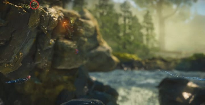 At the end of the waterfall jump onto the rock - At The Rapids | Secrets and Collectibles | Unravel 2 - Secrets and collectibles - Unravel 2 Game Guide