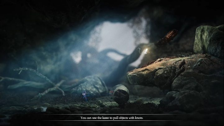 To reach the rock, you have to attach the yarn to the cylinder above - Foreign Shore level walkthrough in Unravel 2 - Walkthrough - Unravel 2 Game Guide