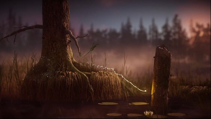 Following the river, you will have to jump from lily to lily and use branches - Nightswimming level walkthrough in Unravel 2 - Walkthrough - Unravel 2 Game Guide