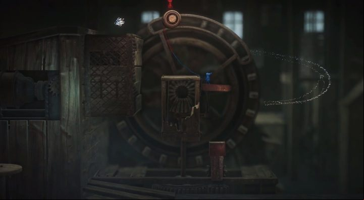 This will take the red character up, allowing the key move - you can now go over to the glowing point - How to go past the turbine in At the Rapids in Unravel 2? - FAQ - Unravel 2 Game Guide