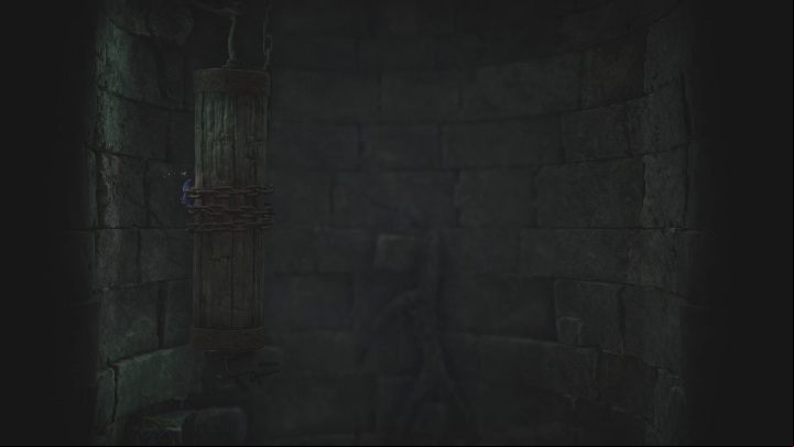 Your next task will be to jump up - bounce off the wall and the tree trunk hanging there - How to escape the well in the Foreign Shore in Unravel 2? - FAQ - Unravel 2 Game Guide