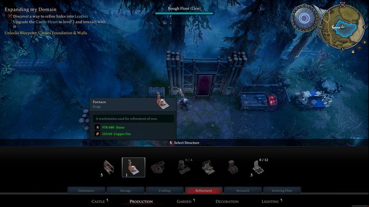 Furnace is a special structure that you will unlock during one of the early quests (when you build your first Castle Heart) - V Rising: Smelting ores - Basics - V Rising Guide