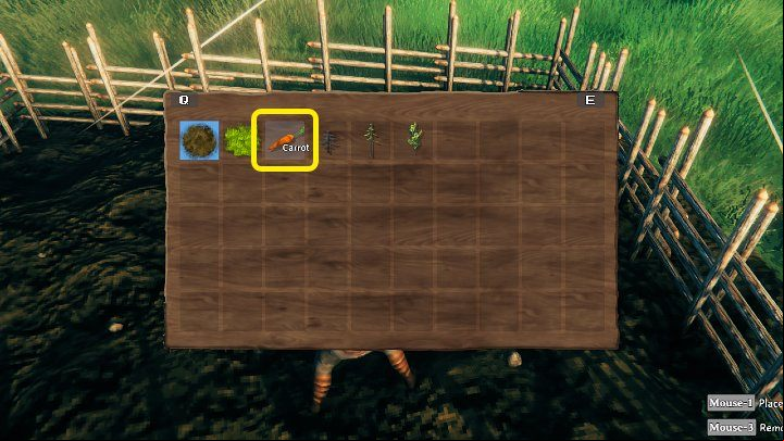 Make sure you have the right seeds in your inventory, then open the cultivator menu and select, for example, carrots - Valheim Guide