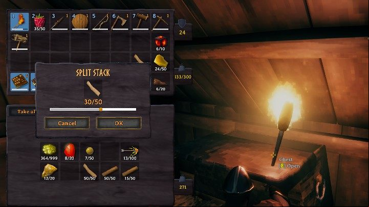 Stacks of items or resources can also be separated by holding down Shift and clicking LMB - Valheim: Inventory management - tips, key shortcuts - Basics - Valheim Guide