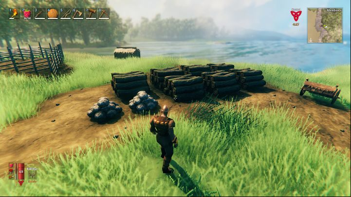 Resources (wood and stones) can additionally be stacked in piles of 50 units to save valuable space in your inventory or to free up space in your chests - Valheim: Inventory management - tips, key shortcuts - Basics - Valheim Guide