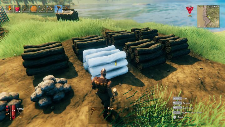 It should be noted here that piles of raw materials exposed to negative weather phenomena (heavy rain) can get destroyed – you will need to repair them from time to time - Valheim: Inventory management - tips, key shortcuts - Basics - Valheim Guide