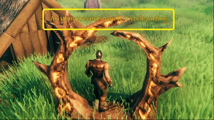 If you want to go through the portal and the screen displays that an item is stopping your character from teleporting, you need to look in your inventory and locate it - Valheim: Portals - Basics - Valheim Guide