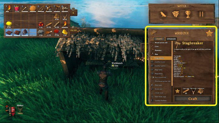 To create the Stagbreaker, you must have at least a level 2 workbench - Valheim: Stagbreaker - how to unlock? - FAQ - Valheim Guide