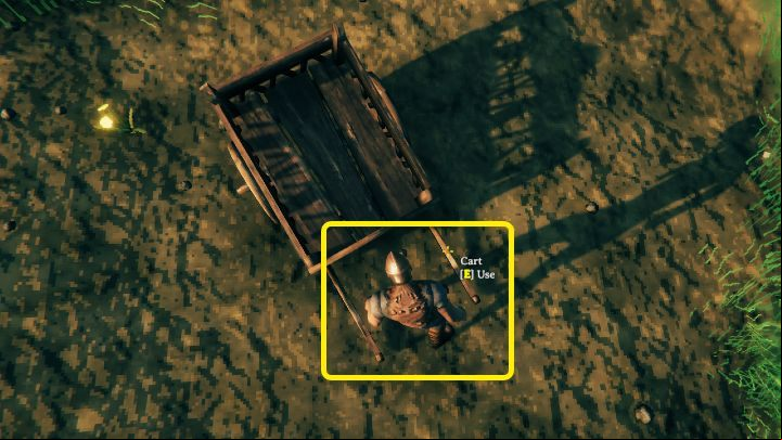 To properly grab the cart, stand in the place shown in the image above – between the arms of the cart, facing the loading area - Valheim: Cart/Cart - how to create and use it? - Crafting and equipment - Valheim Guide