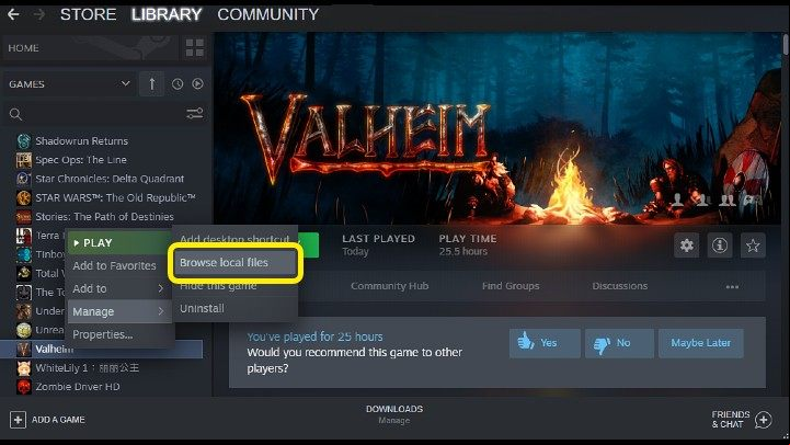 Exit the game, launch the STEAM client, RMB click on Valheim, and choose Browse local files - Valheim: 60 FPS limit - how to remove it? - Appendix - Valheim Guide