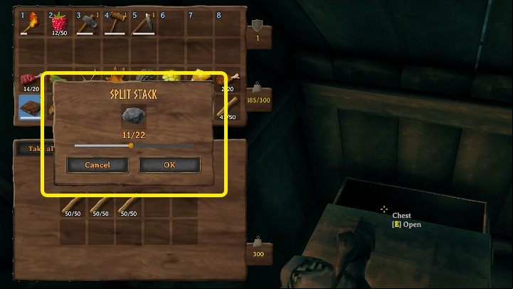 In Valheim, you can easily separate items by holding down Shift and LPM-clicking the mouse on the desired stack of items - Valheim: Stack of items/supplies - how to separate? - FAQ - Valheim Guide