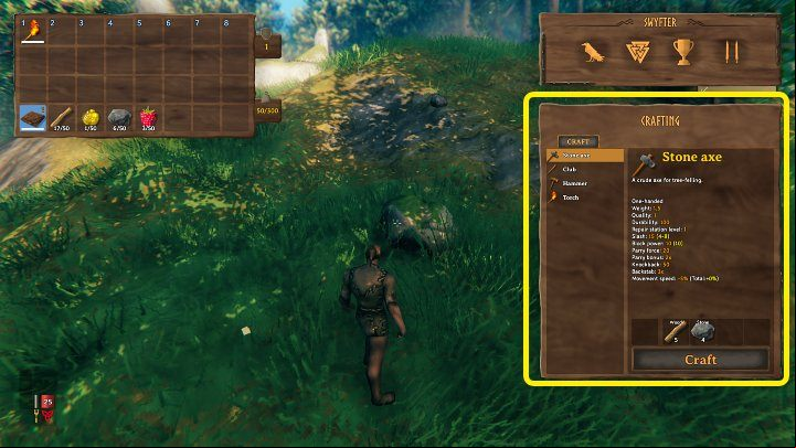 After getting the resources, it is time to make the first important tools – Stone Axe, Hammer, and Hoe - Valheim: Day 1 - how to survive? Where to start? - Basics - Valheim Guide
