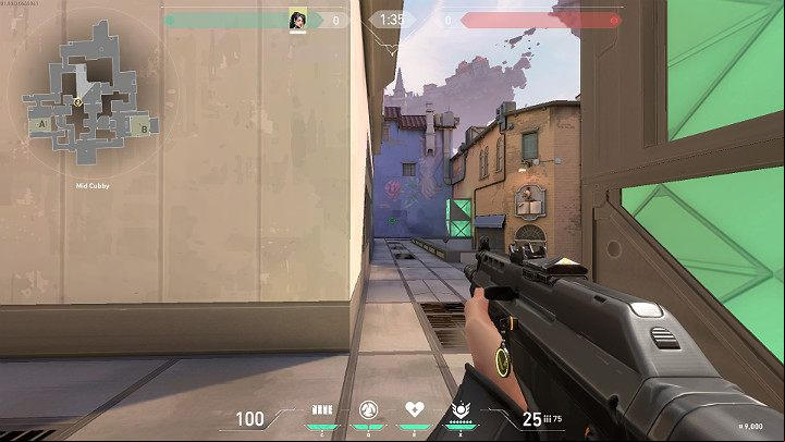 The image above shows the player taking an example position on the Mid Catwalk and pointing towards the A Lobby - Valorant: Ascent map description for defenders and attackers, callouts - Maps - Valorant Guide