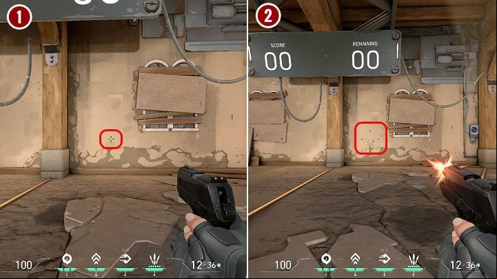In the image above you can see how accuracy changes when firing the Classic pistol - Valorant: Best crosshair - Movement Error, Firing Error, options, tips - Basics - Valorant Guide