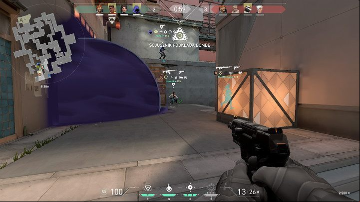 In the picture above, one player is planting the charge - Valorant: Spike - planting and disarming, tips - Basics - Valorant Guide