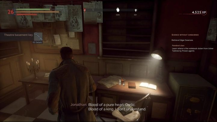 Usher Talltree asks you to get a mysterious box located in the theatre - How to get a legendary weapon (True Dragonbane) in Vampyr? - FAQ - Vampyr Game Guide