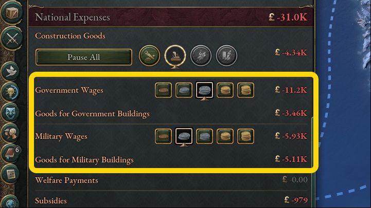 You can set the tax levels and military and government officials' salaries in the Budget tab - Victoria 3: How to increase Standard of Living? - FAQ - Victoria 3 Guide