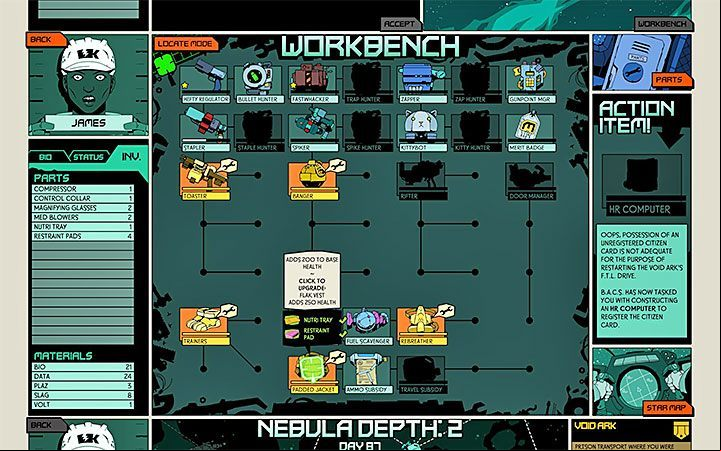 Later in the game, you will be able to buy new blueprints from the same group - they will replace the basic jacket - How to increase the health bar in Void Bastards? - FAQ - Void Bastards Guide and Tips
