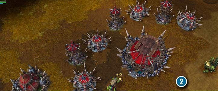 Orc buildings can be reinforced with special spikes, which strengthen the defense of your structures. This is a unique Orc enhancement that deals damage to units in the vicinity of the buildings. - Cry of the Warsong | Warcraft III Reforged walkthrough - Orc Campaign - Warcraft III Reforged Guide