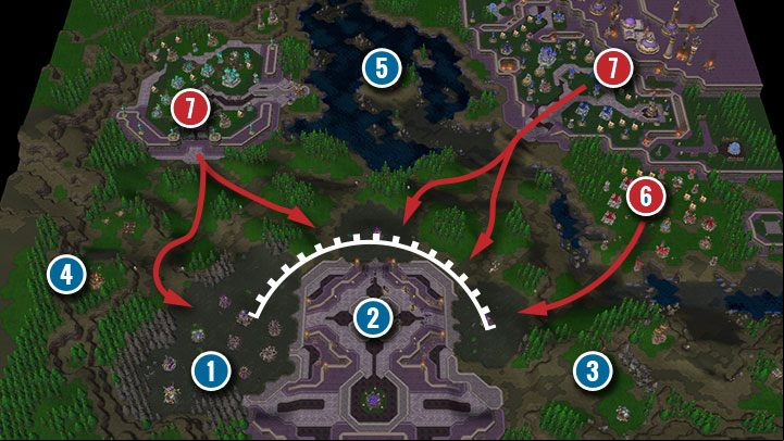 You start the mission at the bottom of the map (1), while KelThuzad is in the middle of the map (2) - Under the Burning Sky | Warcraft III Reforged walkthrough - Undead Campaign - Warcraft III Reforged Guide