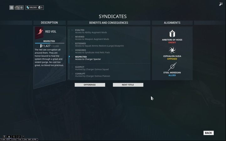 Red Veil is in good standing with (Steel Meridian) - +50% to Steel Meridian reputation when completing missions for Red Veil - Warframe - Red Veil - Warframe - Syndicates - Warframe Game Guide