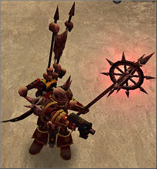 The Chaos Lord got his typical banner on his back. - Chaos - Races/Units - Warhammer 40.000: Dawn of War - Soulstorm - Game Guide and Walkthrough