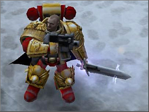 The Space Marines Commander is using heavy armor and a power sword. - Space Marines - Races/Units - Warhammer 40.000: Dawn of War - Soulstorm - Game Guide and Walkthrough