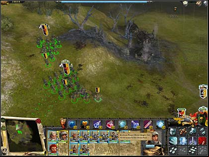 On the riders' right side we can see remains of hellcannon - Mission 2: Nurgle's followers - Imperial campaign: Act IV - Warhammer: Mark of Chaos - Game Guide and Walkthrough