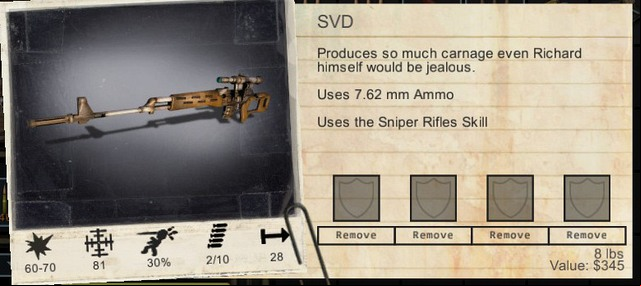 A weapon with its statistics and slots for modifications. - Armors and covers | Combat - Combat - Wasteland 2 Game Guide & Walkthrough