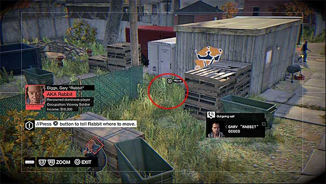 The ending to this mission is quite unique, because you need to issue instructions to Rabbit, while keeping him out of sight, and trying to get him to the exit, from the red zone, marked by the game - Mission 8 (Not a Job for Tyrone) | Main missions - Act II - Main missions - Act II - Watch Dogs Game Guide