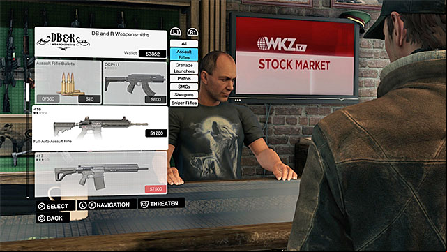 The easiest way to obtain new weapons is to buy them at a store - Ranged and close combat | Combat - Combat - Watch Dogs Game Guide