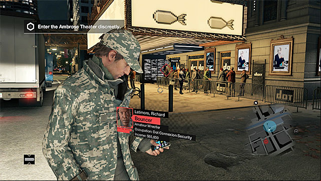 The Ambrose Theater club is located in The Loop and, after you get there, you will have to get around the bouncer at the main entrance - Mission 4 (The Defalt Condition) | Main missions - Act IV - Main missions - Act IV - Watch Dogs Game Guide