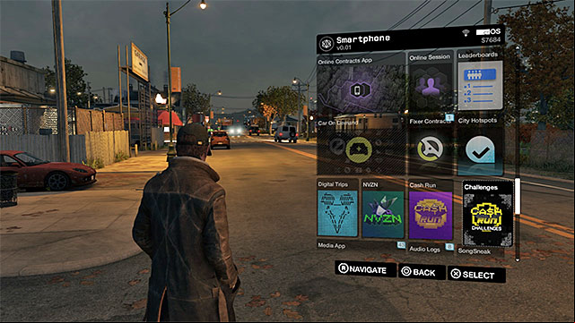 The smartphone screen - Aidens equipment | Basic info - Basic info - Watch Dogs Game Guide