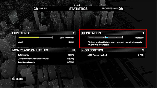 Reputation in Watch_Dogs is not the key element, for the course of the game, although I recommend that you do not ignore it altogether - Reputation | Activities and hints - Activities and hints - Watch Dogs Game Guide