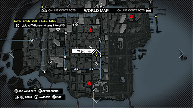 The second location to the virus is in the central part of The Loop - Mission 1 (Sometimes You Still Lose) | Main missions - Act V - Main missions - Act V - Watch Dogs Game Guide