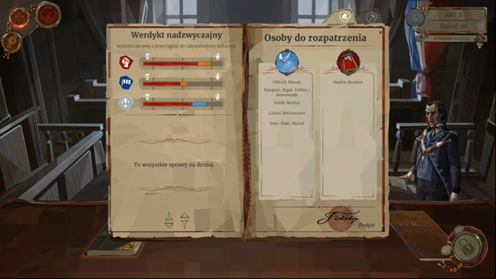 Complete the quick trials - make decisions that will increase your relationship with different factions - Day 10 - Quick trials and continuation of the intrigue against Robespierre - Act 2 - Egalite - We. The Revolution Guide