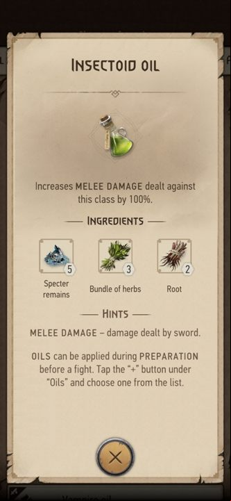 From these ingredients you can prepare: Insectoid Oil - The Witcher Monster Slayer: Resources from monsters - Crafting - Witcher Monster Slayer Guide